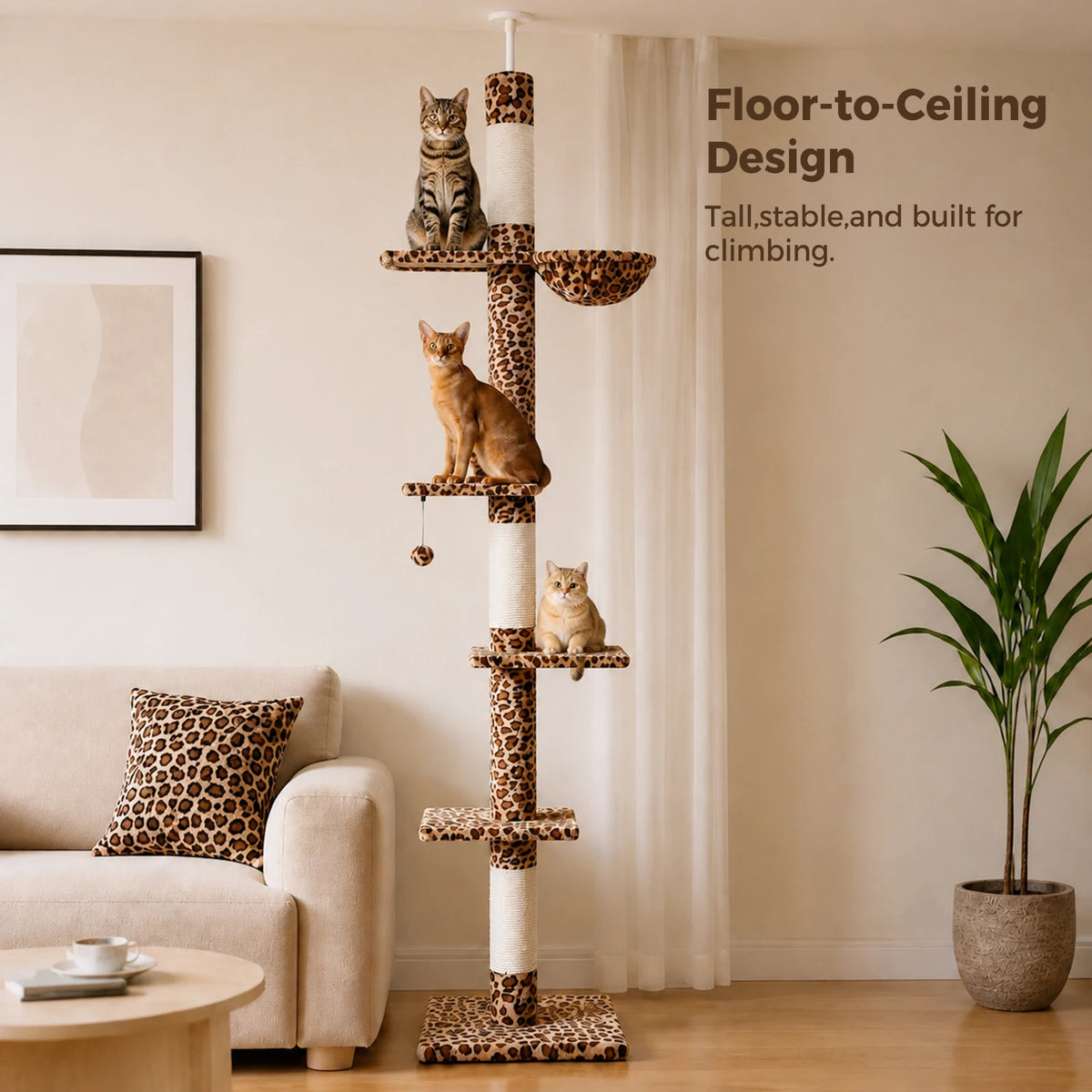 PAWZ Road Adjustable Floor To Ceiling Cat Tree With Hammock