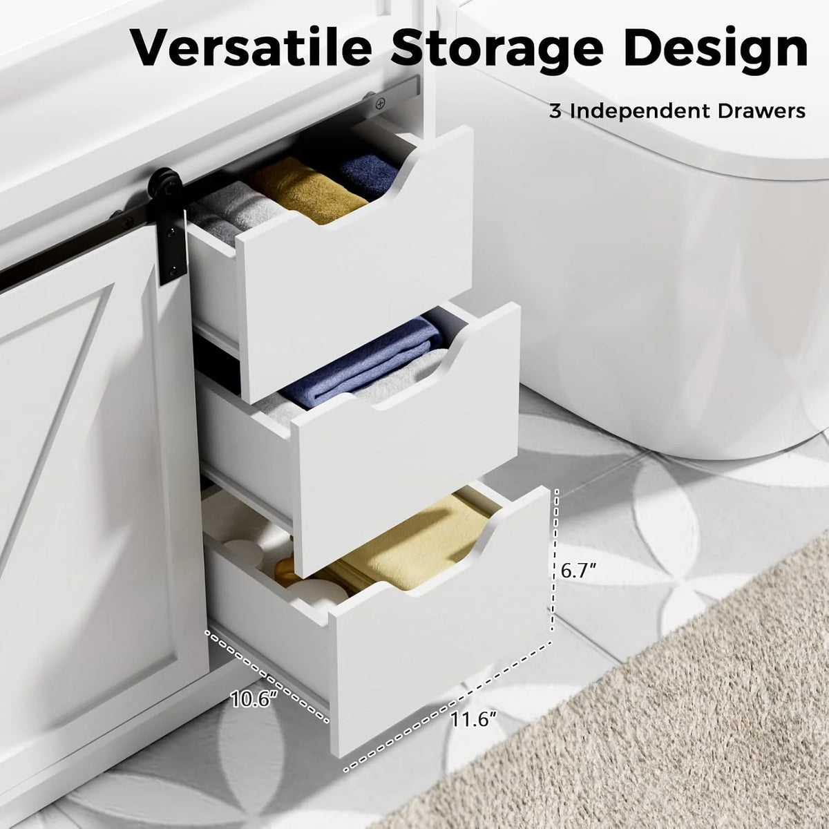 EVOKEDEN Farmhouse Bathroom Vanity With Sink Barn Door And Drawers