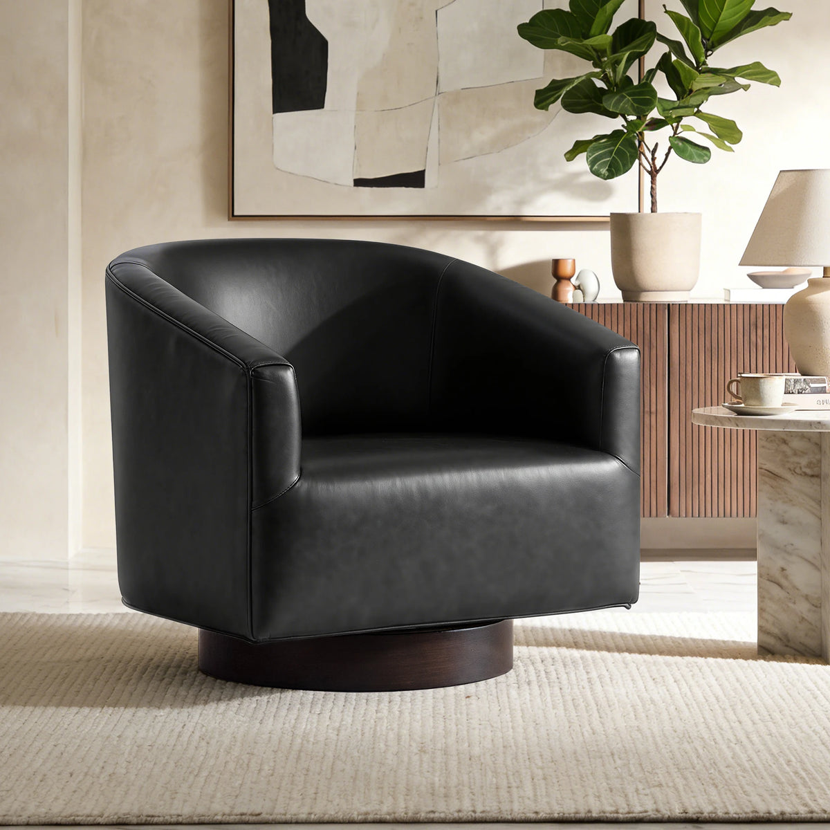 KERDOM Barrel Accent Chair Modern Upholstered Living Room Armchair