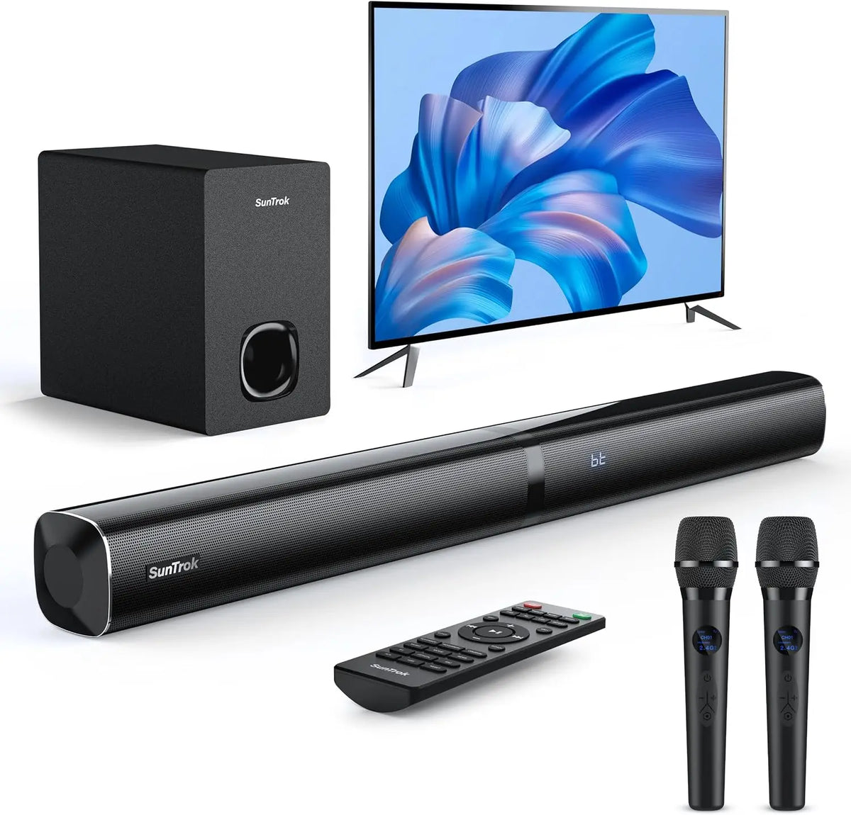Bluetooth Surround Soundbar With Dual Wireless Karaoke Mics