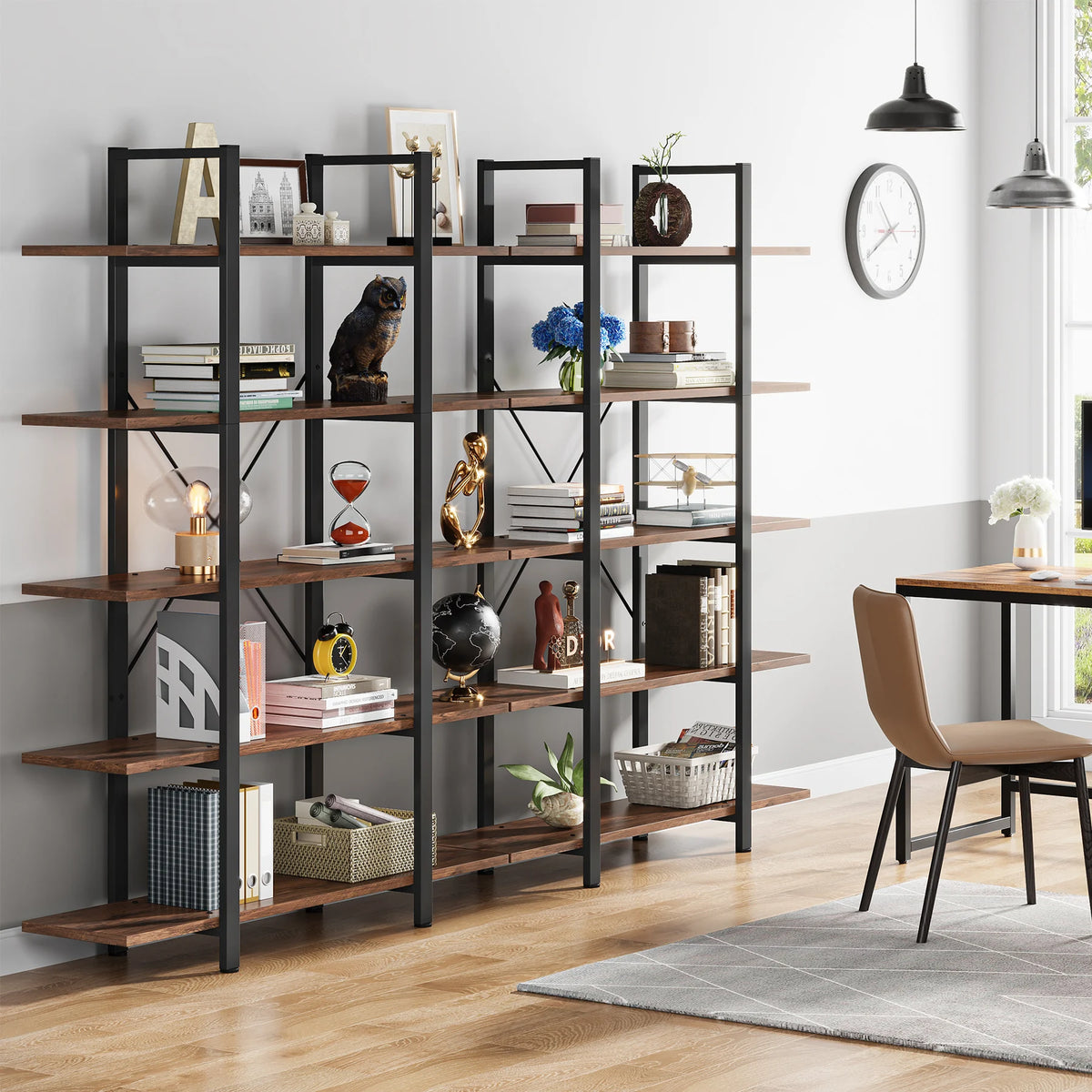 Tribesigns Five Tier Industrial Style Wooden Bookshelf Bookcase