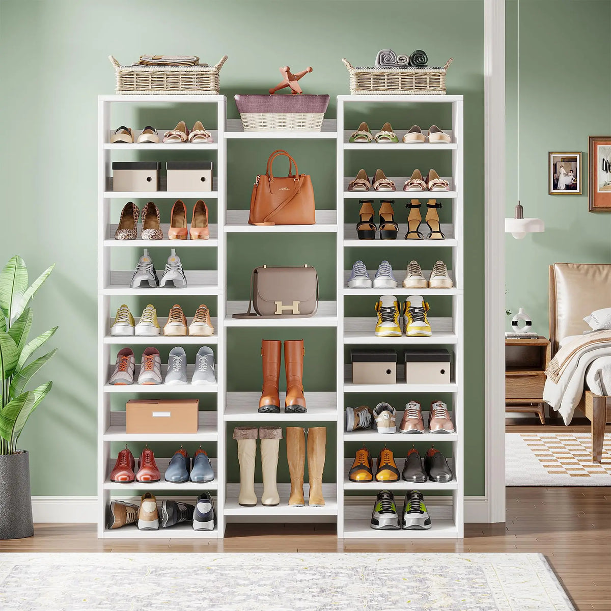 Tribesigns Freestanding Wooden Shoe Storage Rack With Open Cubbies
