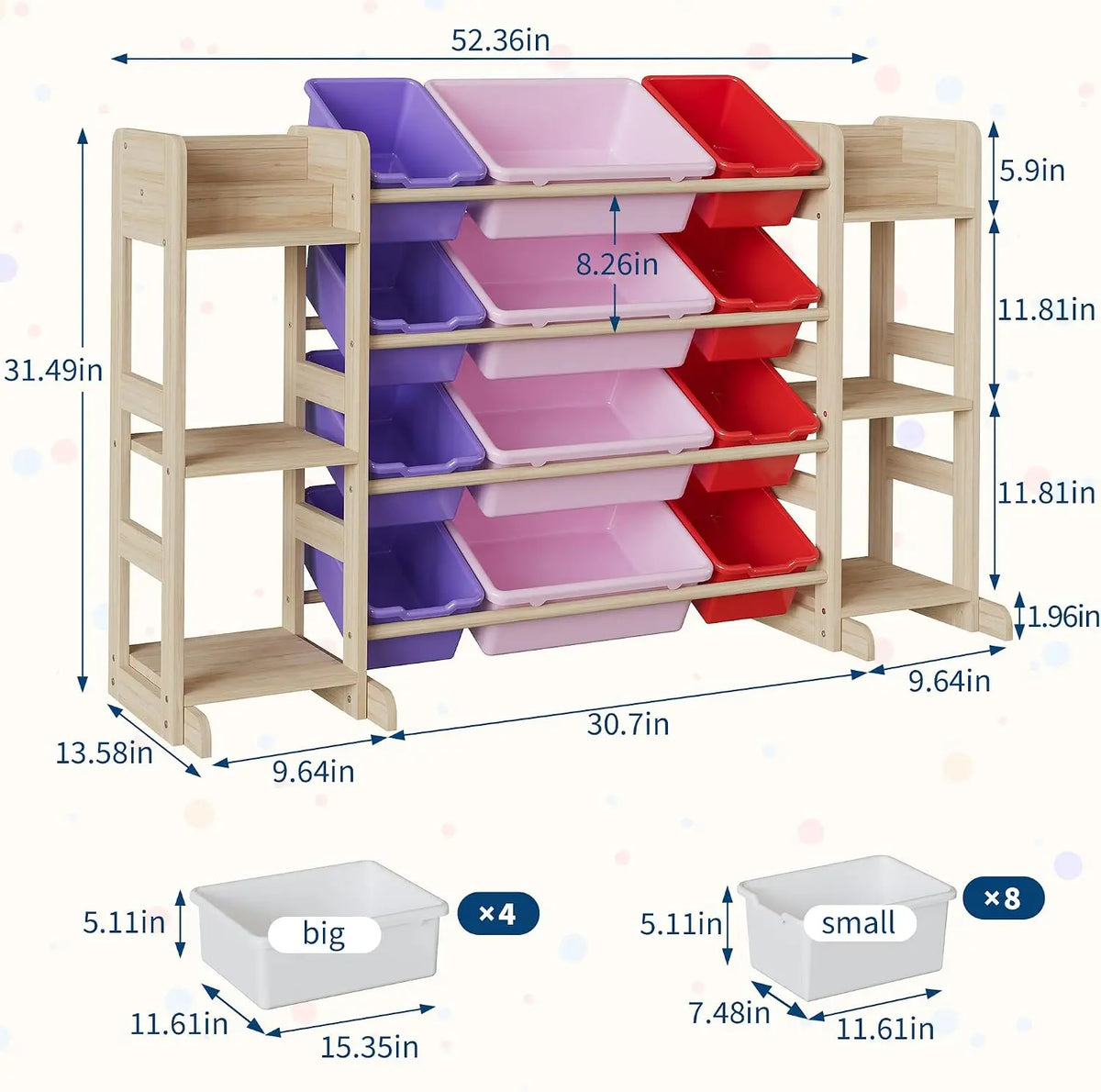 Tacleekii Toy Storage Shelf Featuring Plastic Bins And Wood Units