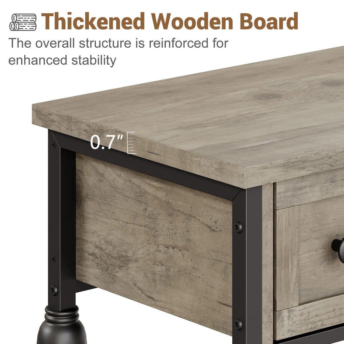 HiMISS Industrial Console Table With Drawers And Three Tier Shelves
