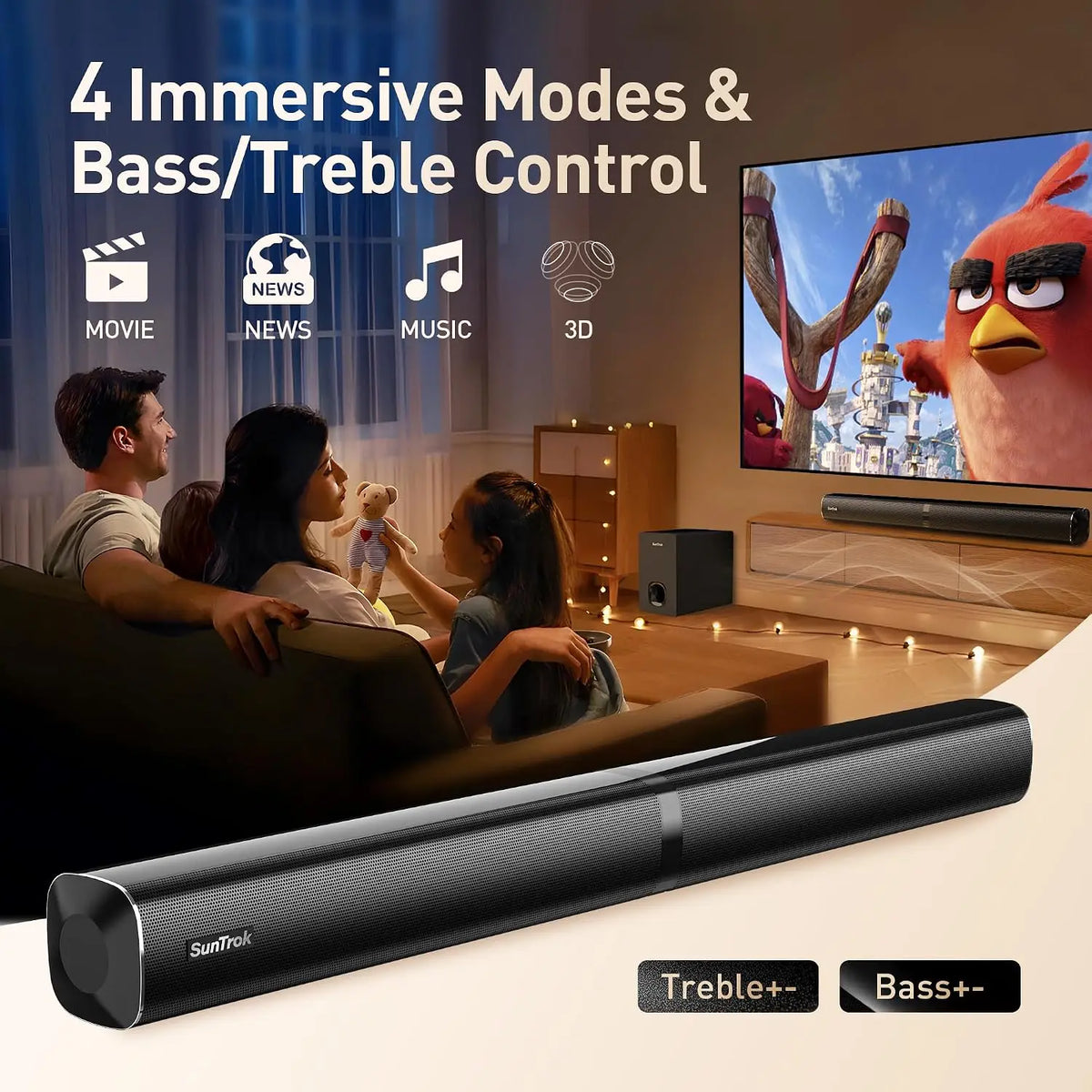 Bluetooth Surround Soundbar With Dual Wireless Karaoke Mics