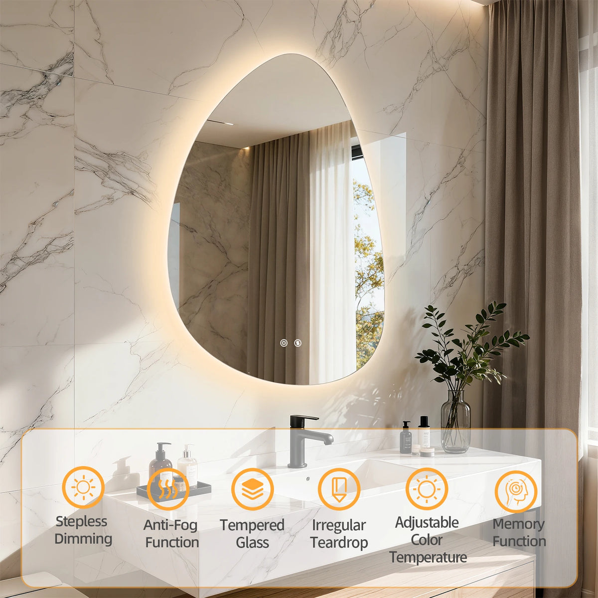 LED Bathroom Vanity Mirror Wall Mounted Anti Fog Touch Sensor
