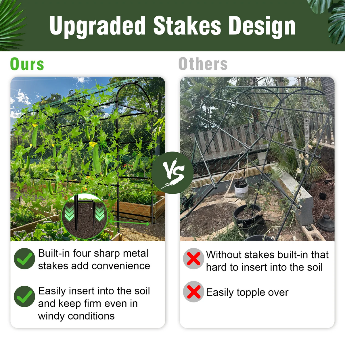 U-Shaped Metal Cucumber Trellis With Nylon Netting And Support Spikes