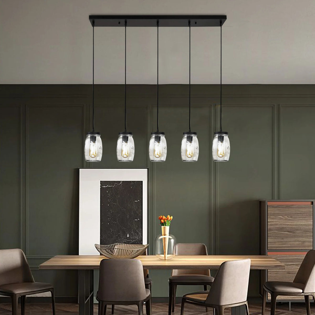 Vintage Five Head Glass Pendant Light for Kitchen Island