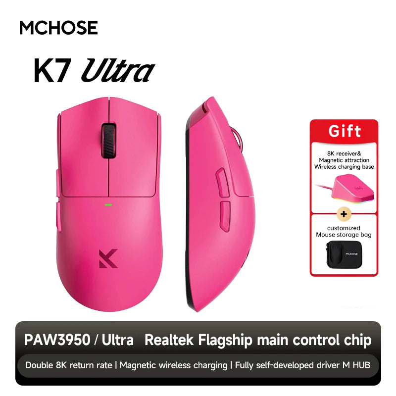 MCHOSE K7 Ultra Wireless Gaming Mouse PAW3950 8K Polling Rate