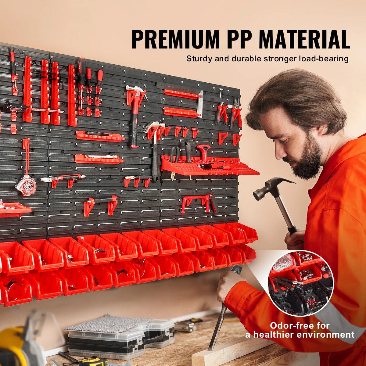 SucceBuy Wall Mounted Parts Organizer With Hooks And Panels