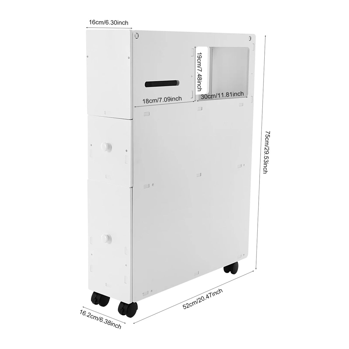 Narrow Pvc Bathroom Storage Cabinet With Drawers And Wheels