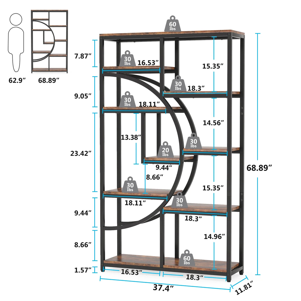 Tribesigns Industrial Etagere Bookcase Freestanding Display Shelf