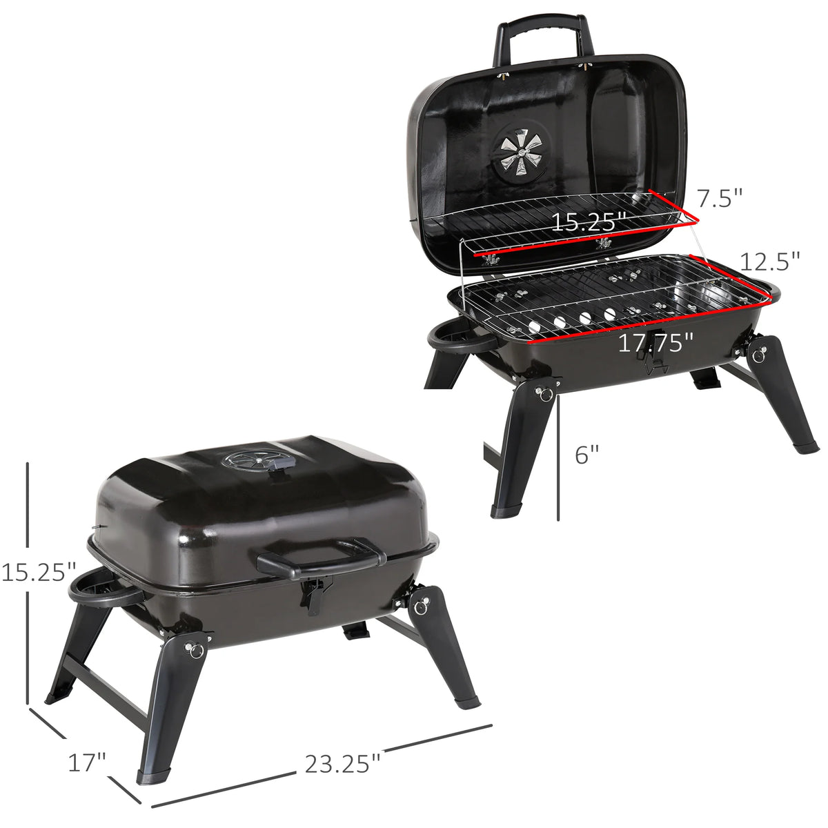 Outsunny Portable Charcoal Grill For Outdoor Camping And Picnic