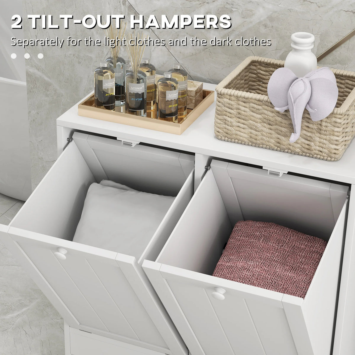 Kleankin Double Tilt Out Laundry Hamper Cabinet With Storage