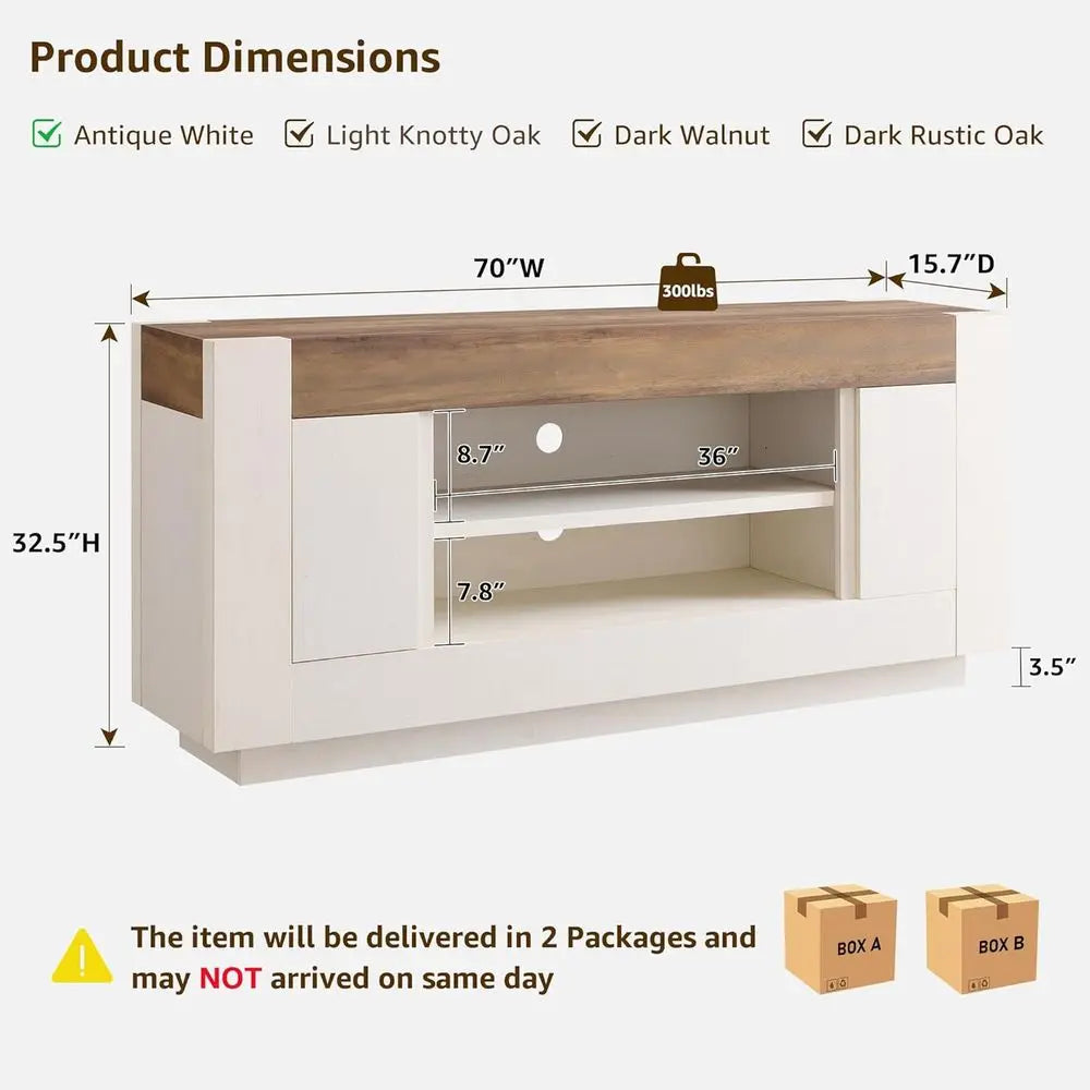 Modern Wood TV Stand Entertainment Center With Open Storage and Side Cabinets