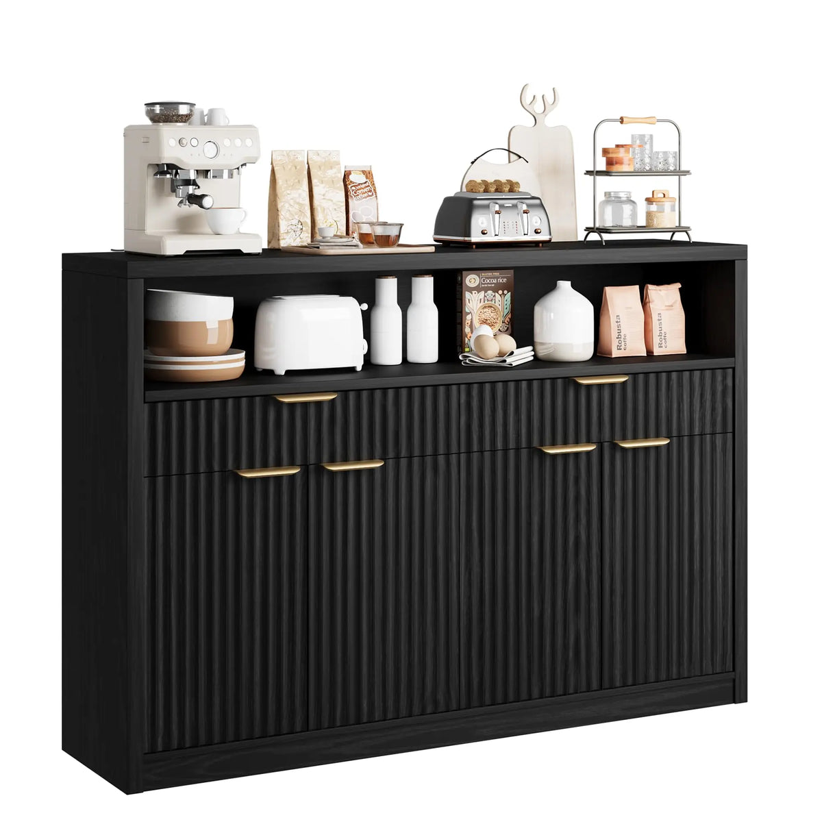 HiMISS Boho Rattan Coffee Table With Two Tier Storage Shelf