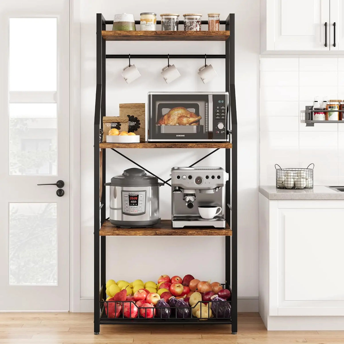 Garvee 4-Tier Metal Kitchen Storage Rack With S-Hooks
