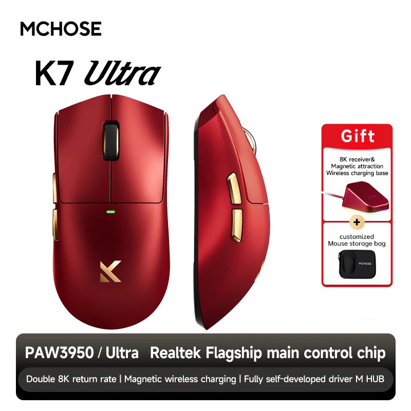MCHOSE K7 Ultra Wireless Gaming Mouse PAW3950 8K Polling Rate