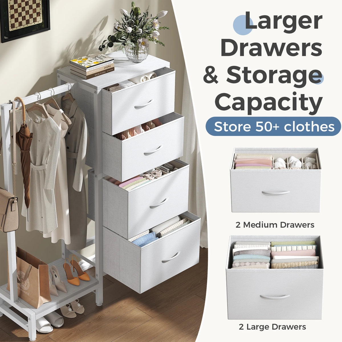 MCQ Fabric Storage Cabinet With Drawers And Hanging Clothes Rack