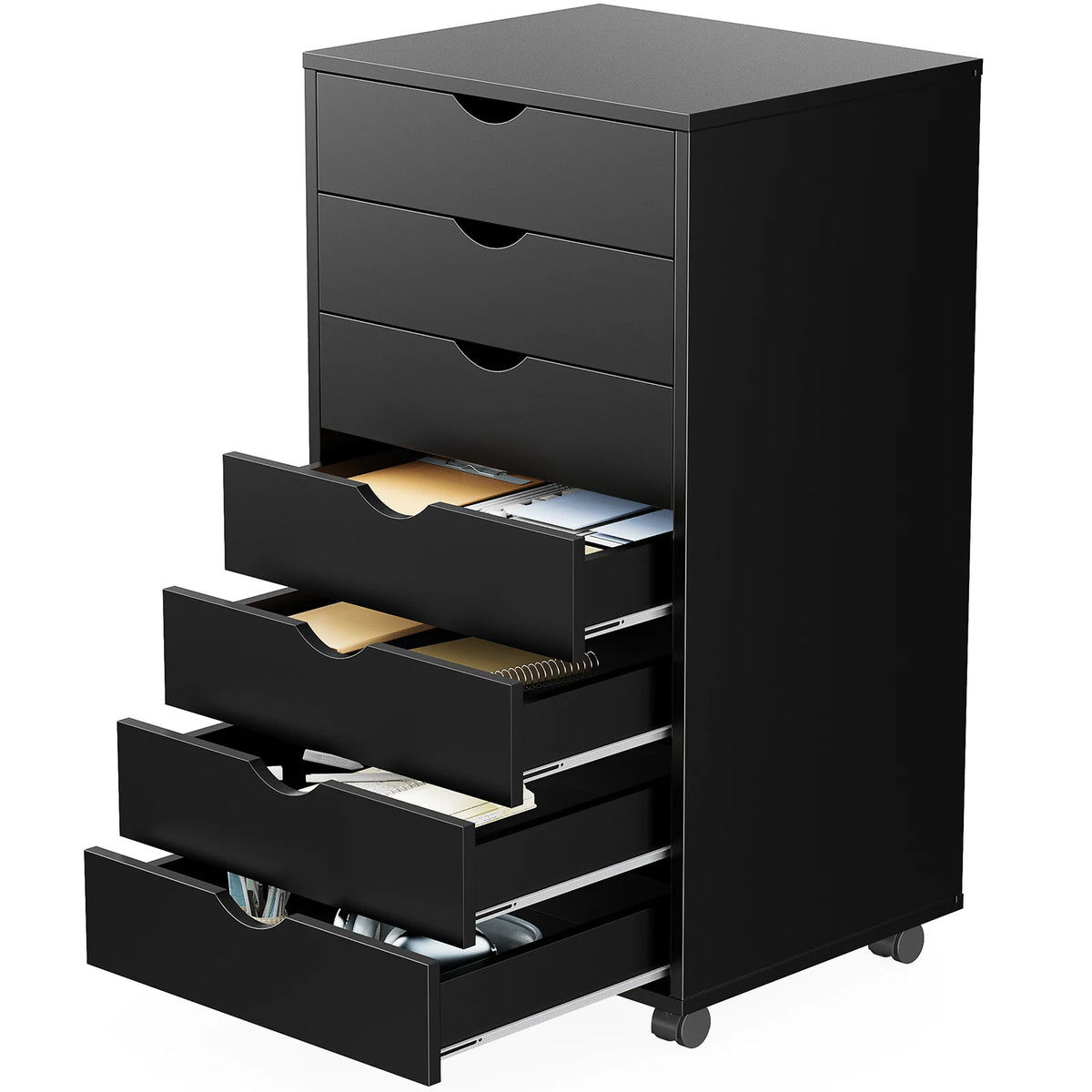 JHK Wooden Drawer Storage Cabinet With Rolling Wheels For Bedroom