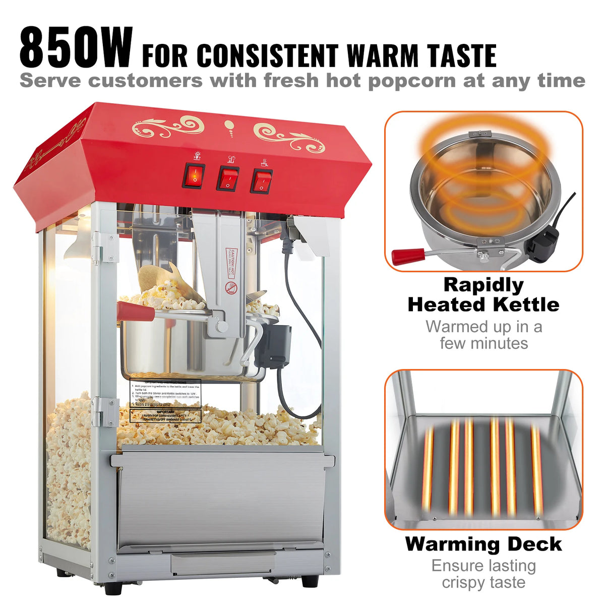 SucceBuy Commercial Electric Popcorn Maker With Stainless Steel Heating Tube