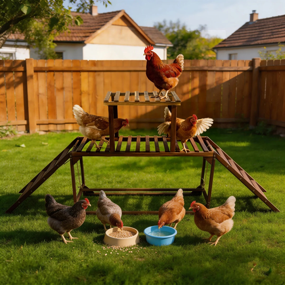 BINGOPAW Wooden Chicken Perch Swing With Ladder Activity Toy