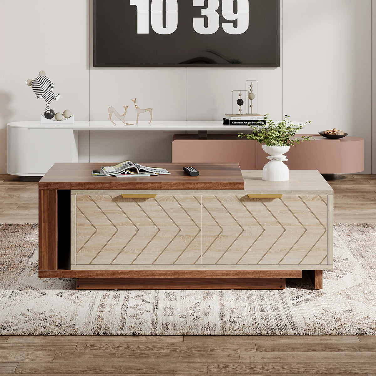 Tribesigns Extendable Wood Coffee Table With Two Storage Drawers