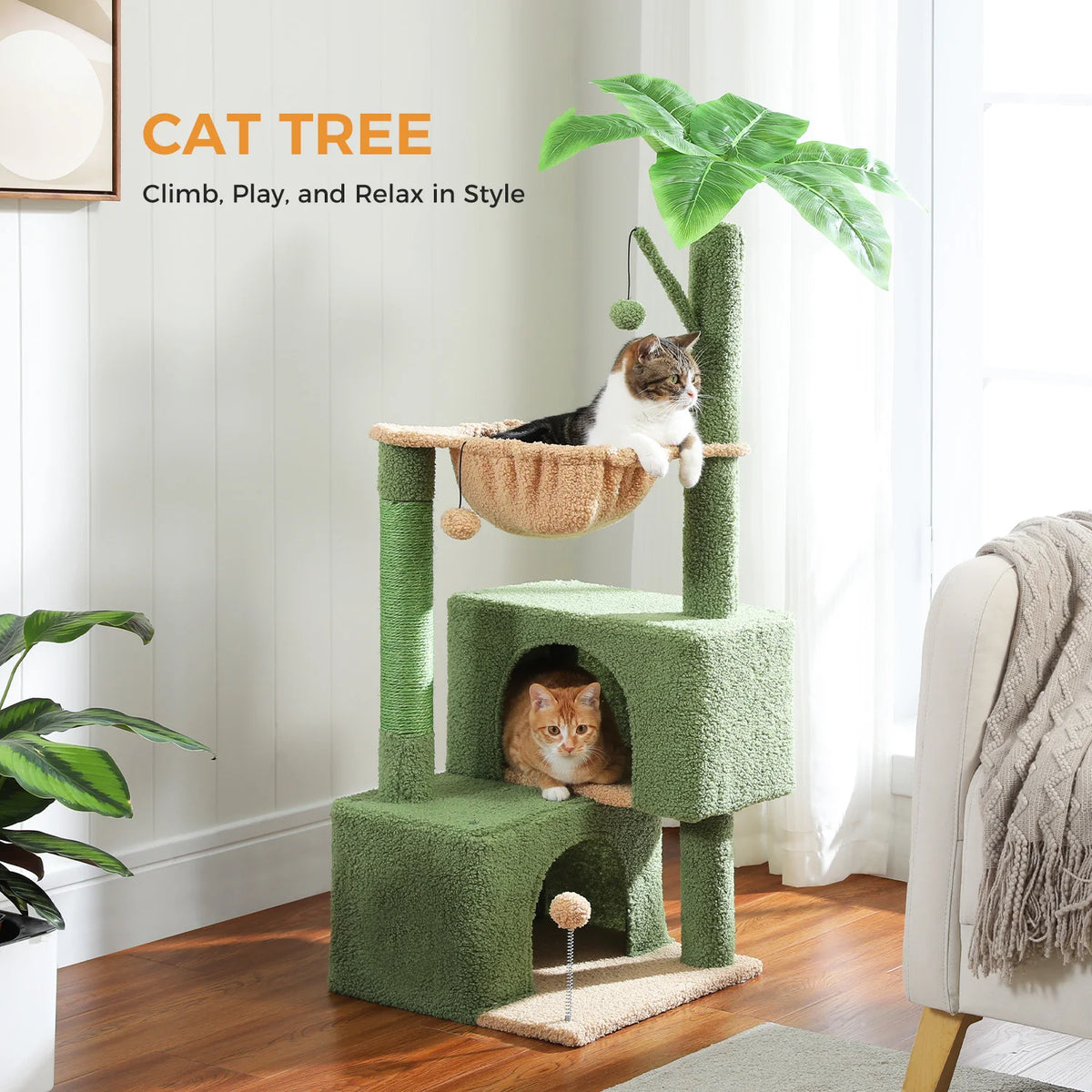 Pequlti Cactus Cat Tree With Cozy Condo And Scratching Post