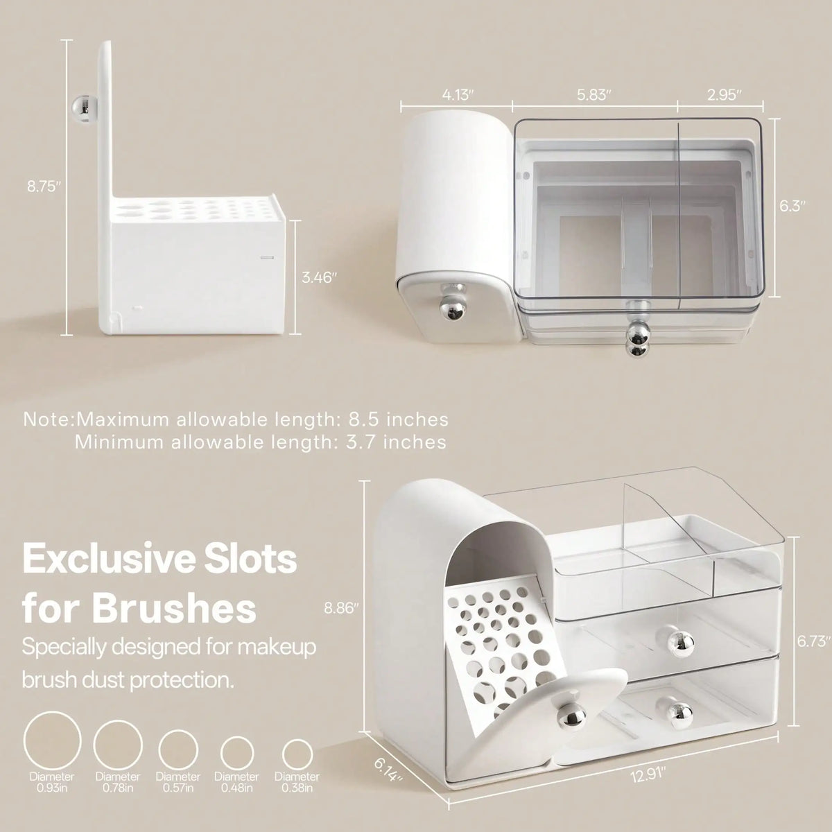 Makeup Organizer With Drawers And Brush Holder For Vanity Counter
