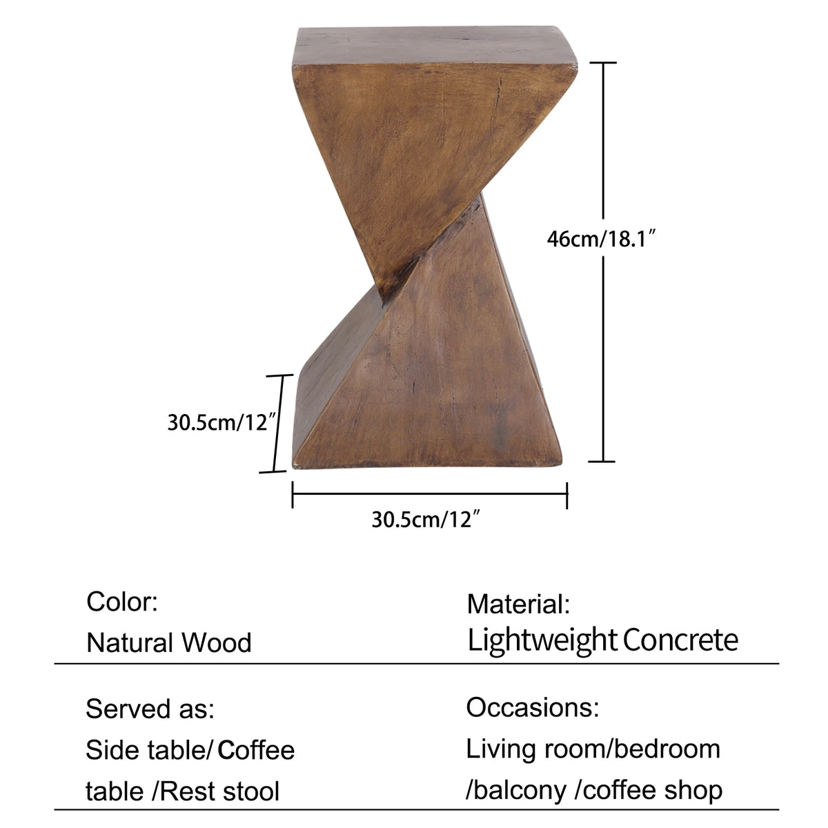 Modern Lightweight Concrete Triangle Accent Side Table For Indoor Outdoor