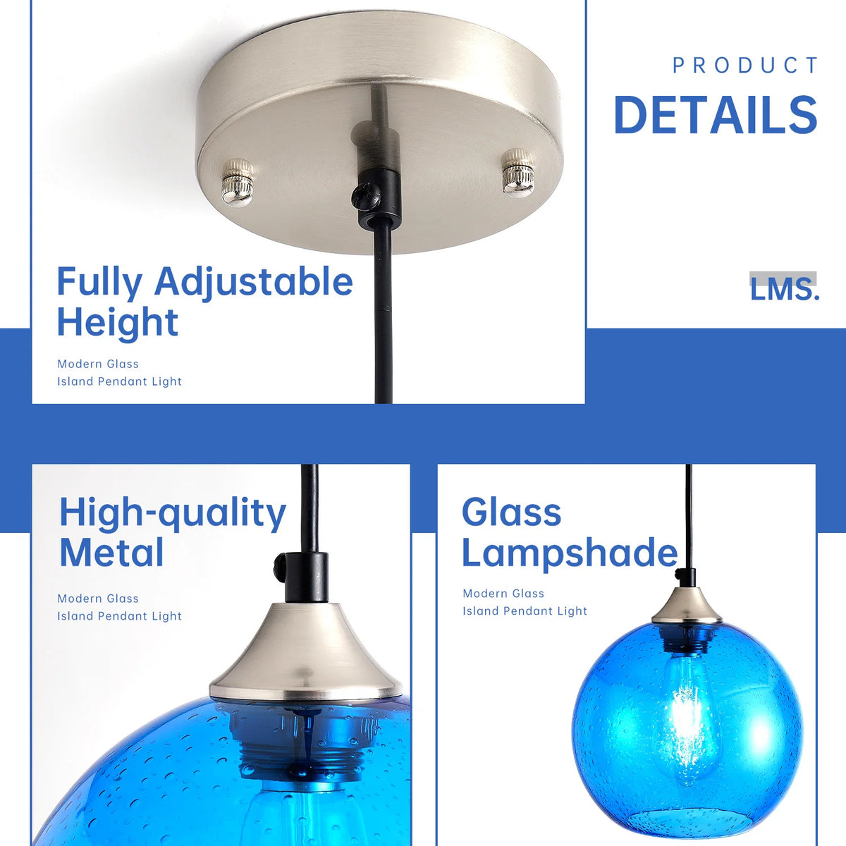 ARLGSITE Modern Bubble Glass Pendant Light With Adjustable Hanging Cord