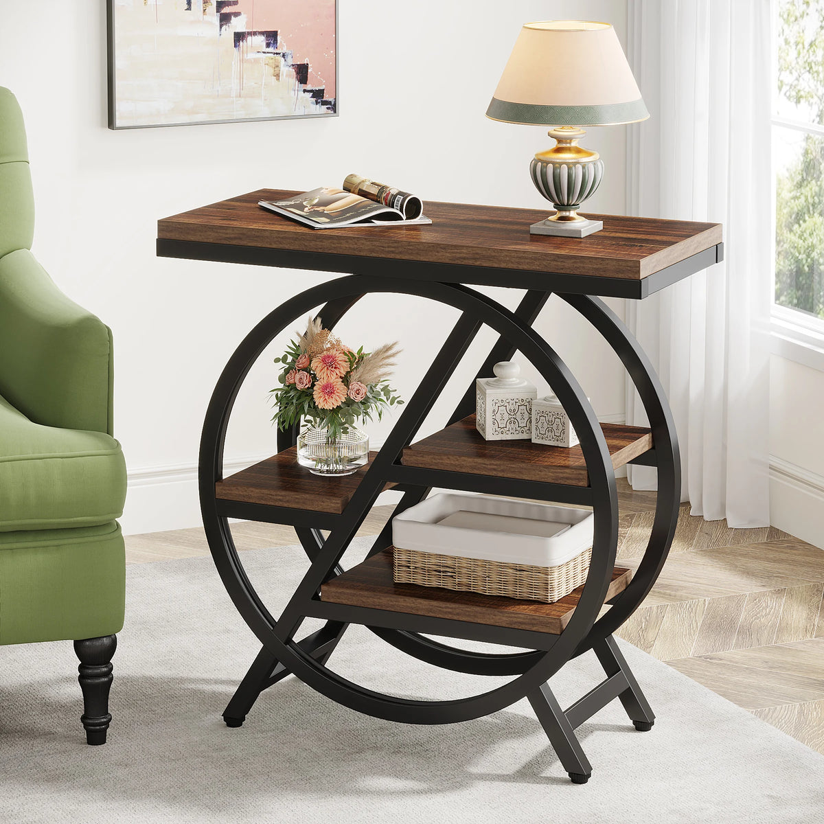 Tribesigns Industrial End Table With Three Storage Shelves For Sofa