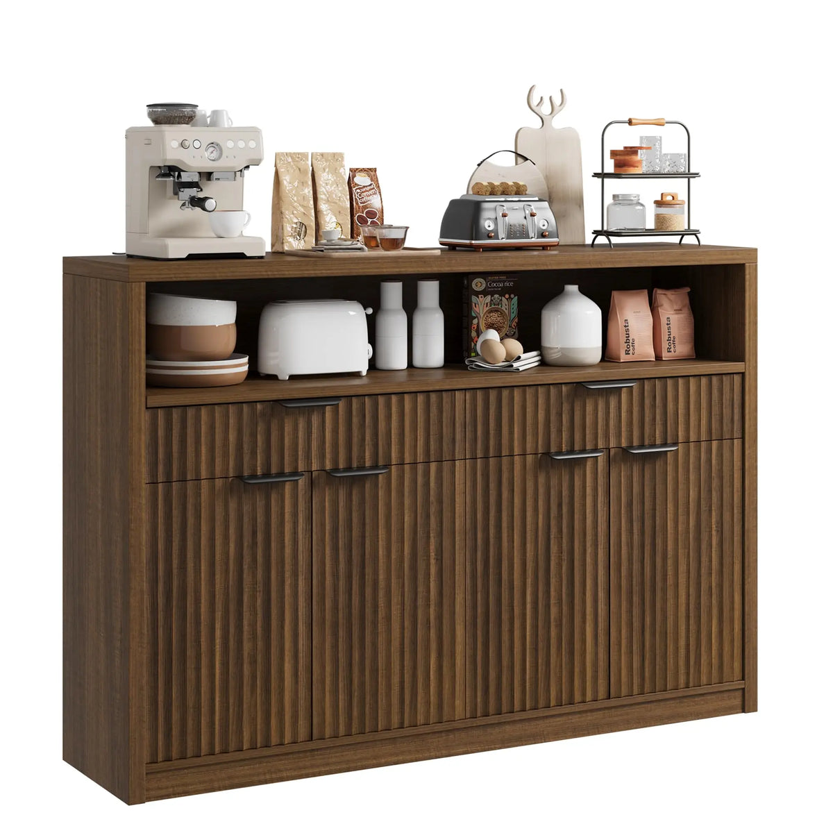 HiMISS Boho Rattan Coffee Table With Two Tier Storage Shelf