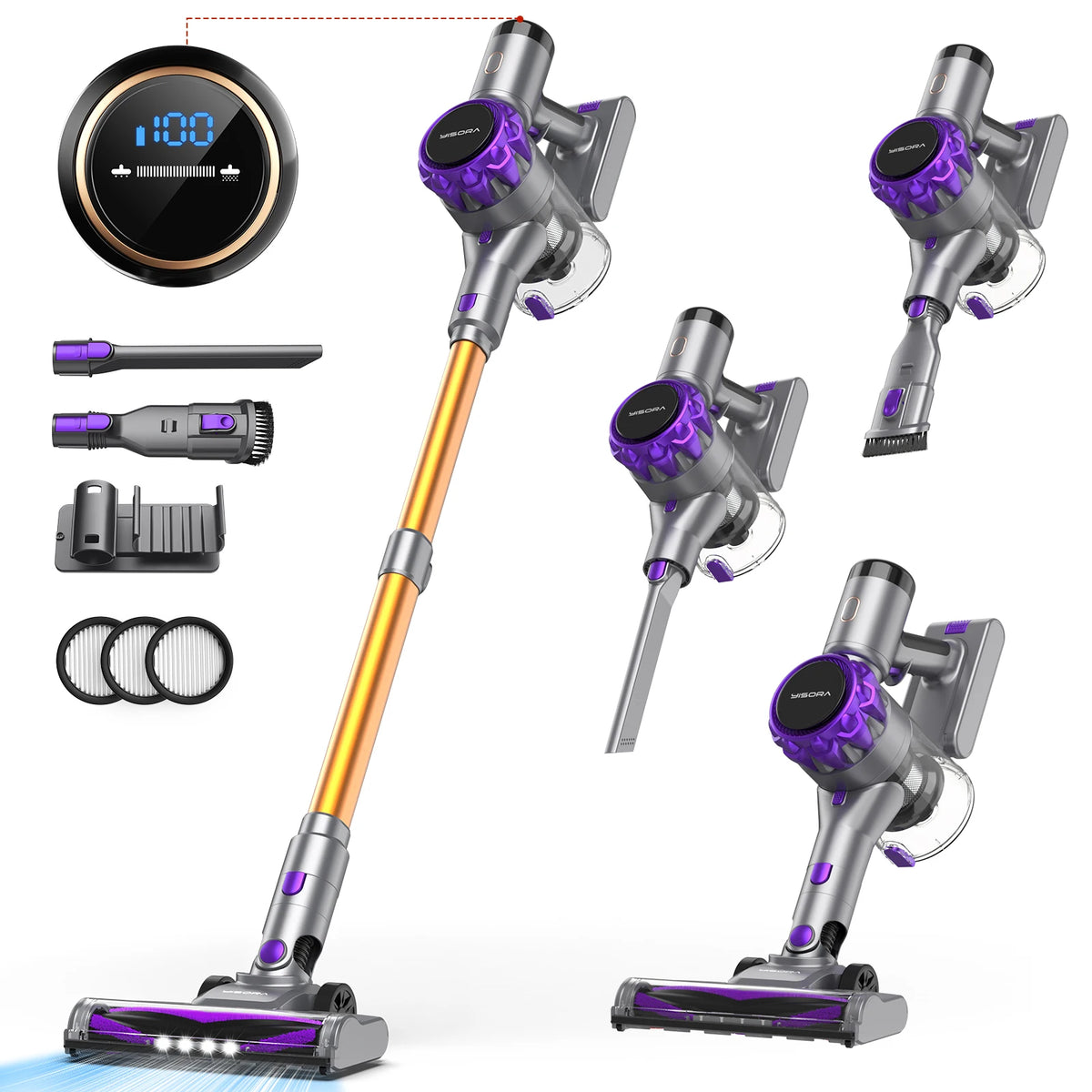 INSE S3P Powerful Cordless Stick Vacuum LED Display Free-Standing