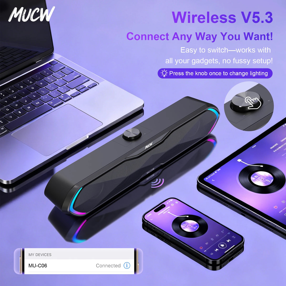 MUCW 6W Stereo Bluetooth Desktop Soundbar With USB Connection