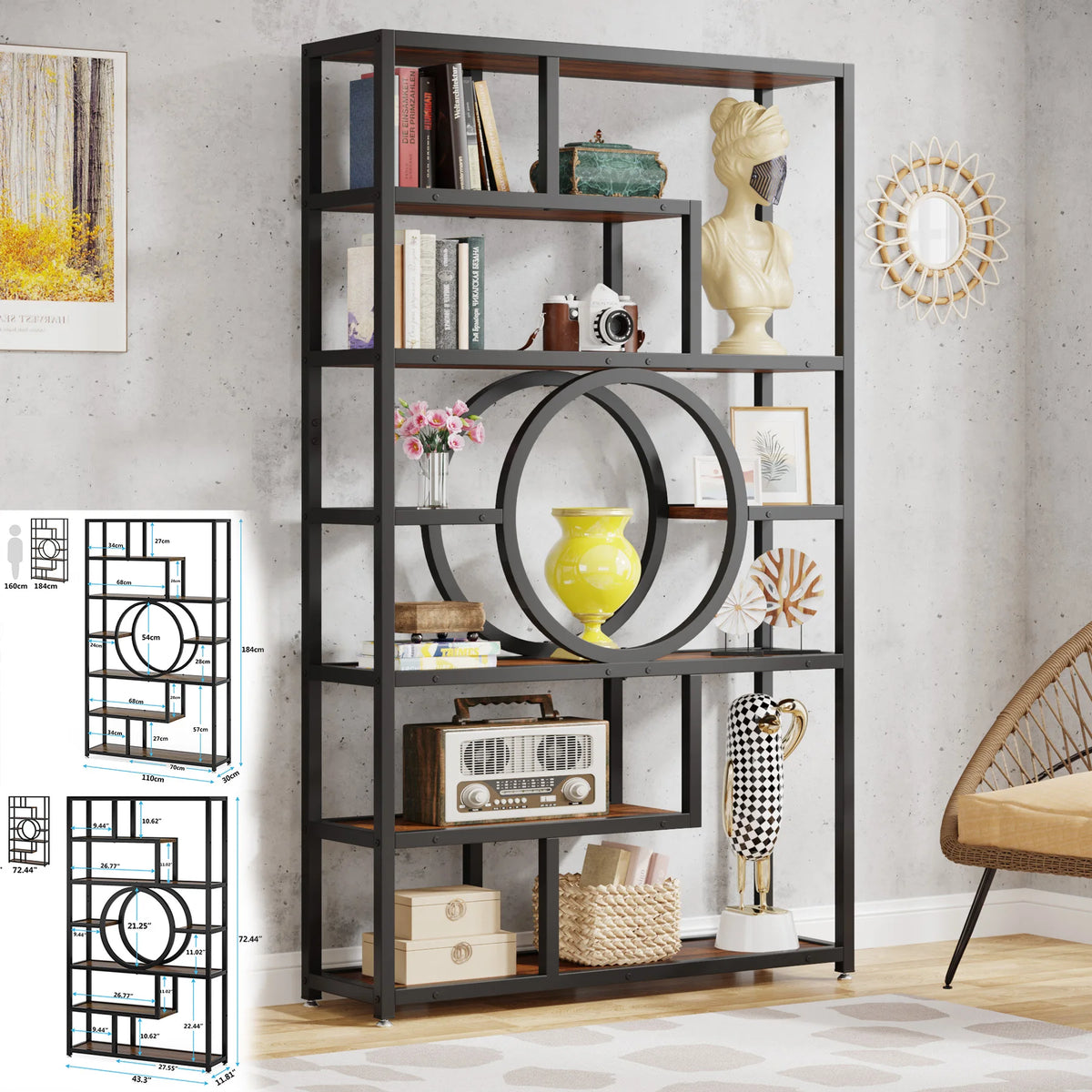Tribesigns Industrial Etagere Bookcase Freestanding Display Shelf