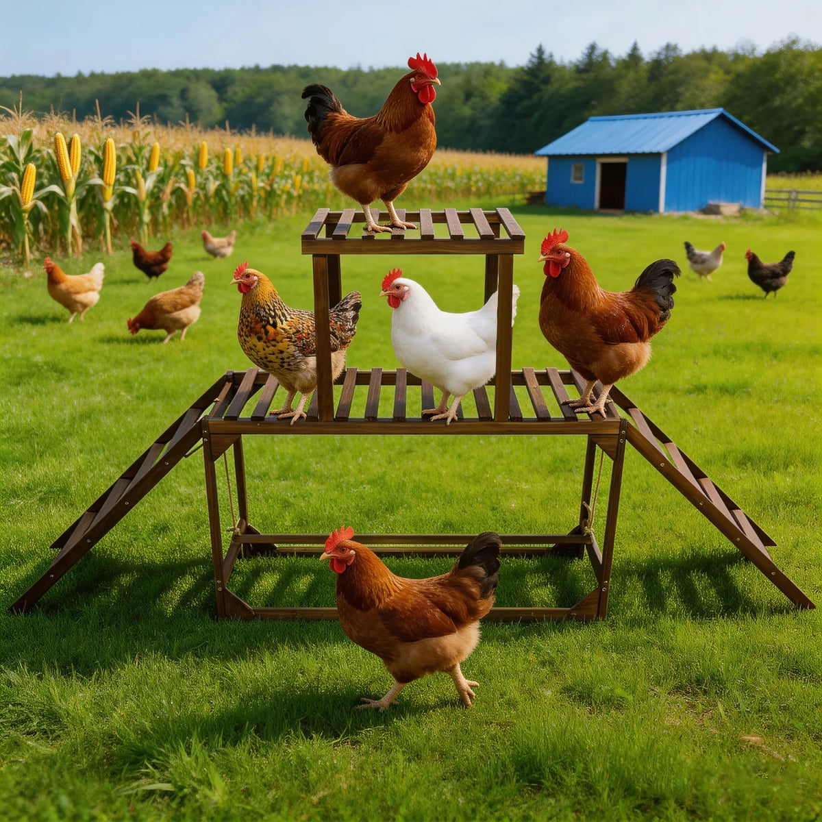 BINGOPAW Wooden Chicken Perch Swing With Ladder Activity Toy