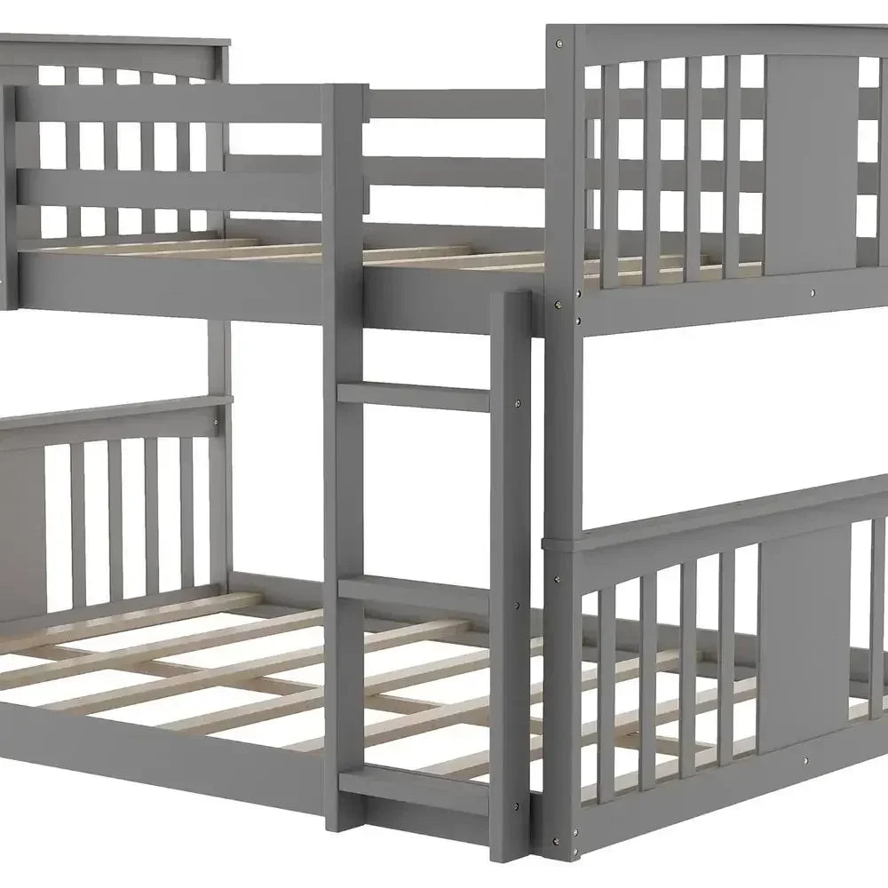Solid Wood Bunk Bed With Slide And Safety Guard Rails for Kids