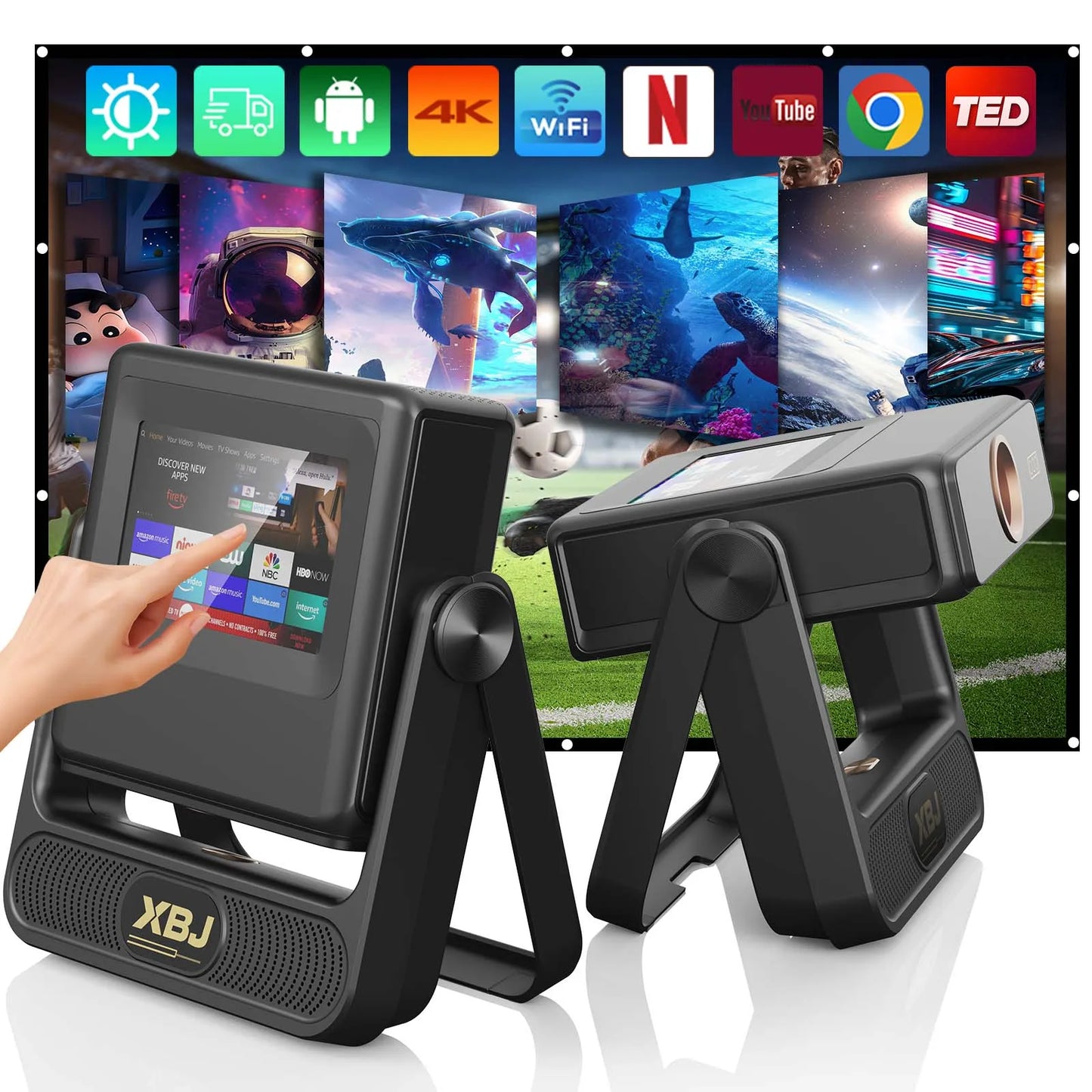 XBJ A5Pro 1080P Portable Projector With Wifi6 Auto Focus
