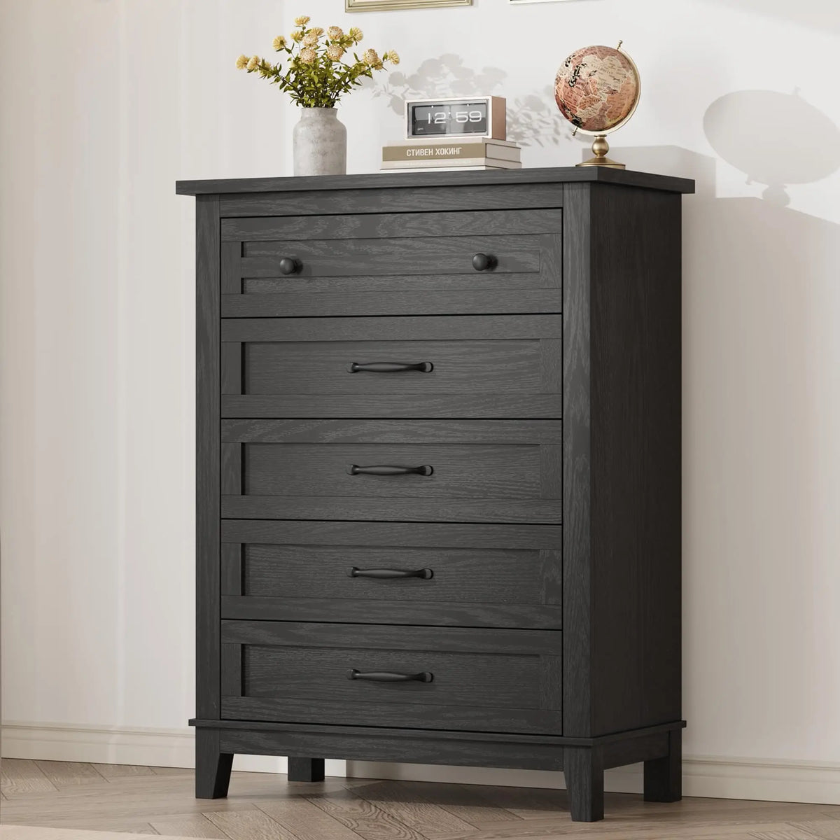 Modern Wooden Chest With Five Drawers And Spacious Storage