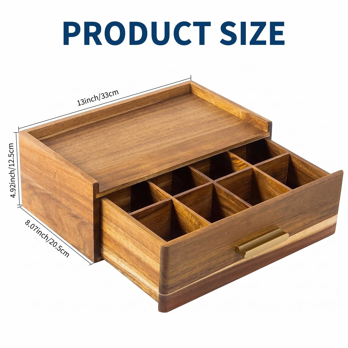 Wooden Tea Bag Organizer With Divided Compartments For Kitchen Storage