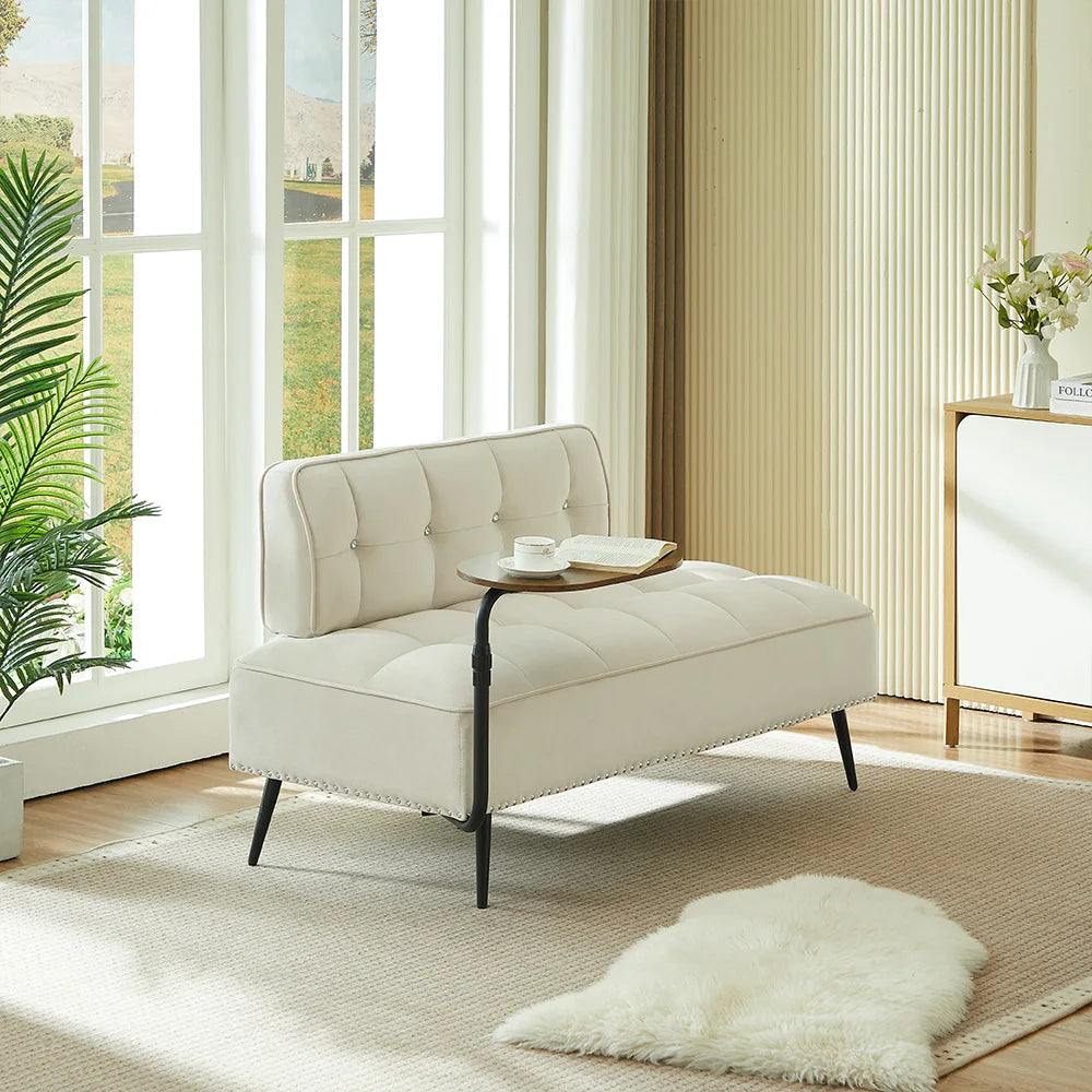 Modern Velvet Sofa With 360 Degree Rotating Side Table
