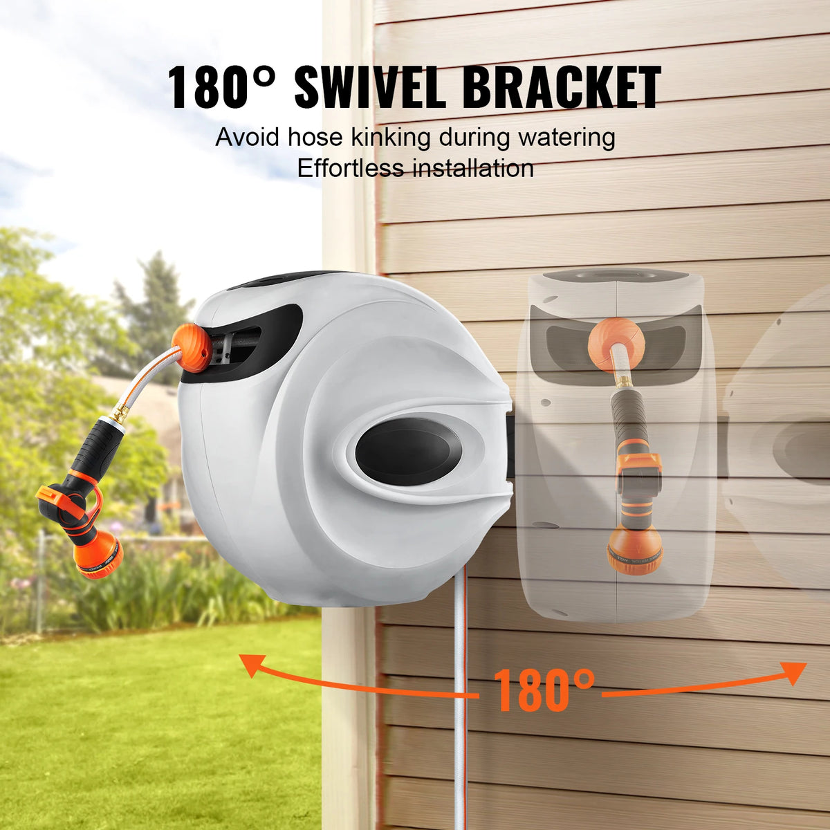 SucceBuy Retractable Hose Reel With Automatic Rewind And Swivel Mount