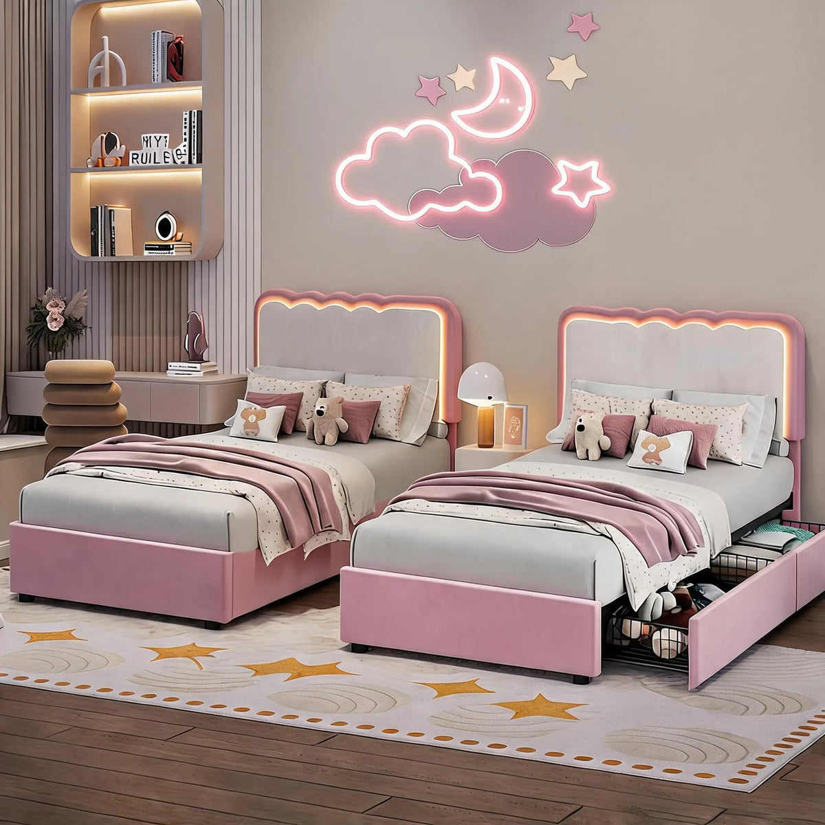 GarveeLife LED Platform Bed Frame With Upholstered Headboard And Drawers