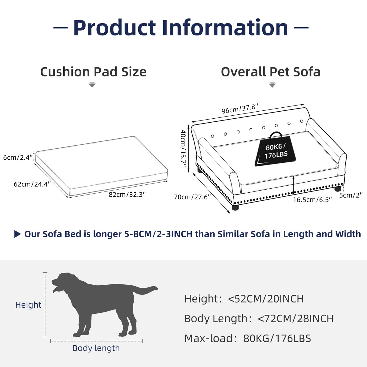 Bingopaw Elevated Dog Sofa Bed With Breathable Velvet Cushion
