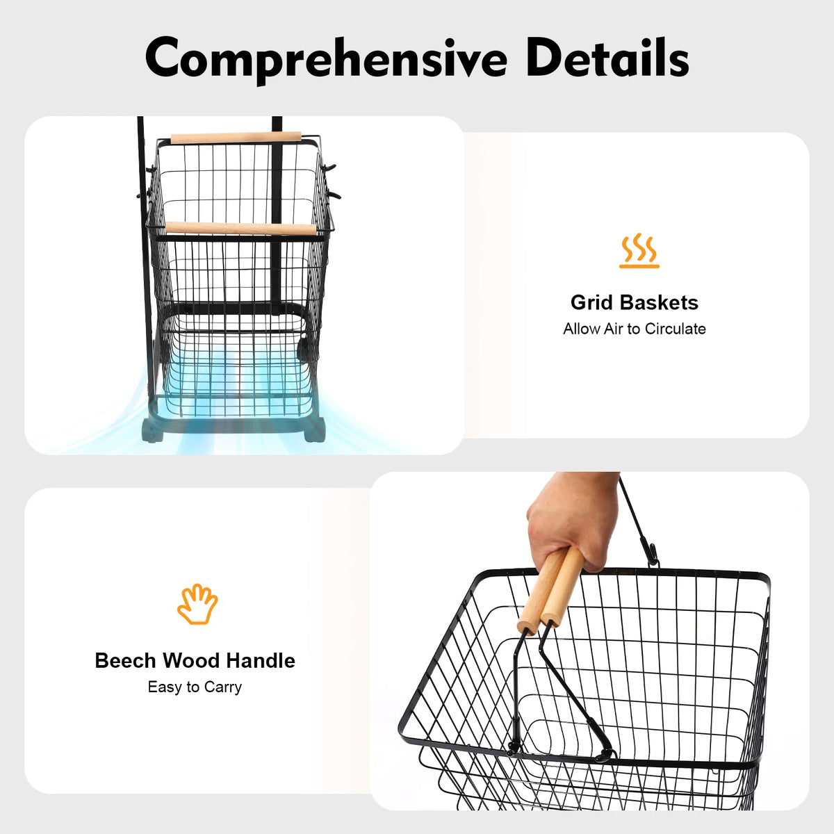 Bymaocar Two Tier Rolling Laundry Cart With Detachable Mesh Baskets