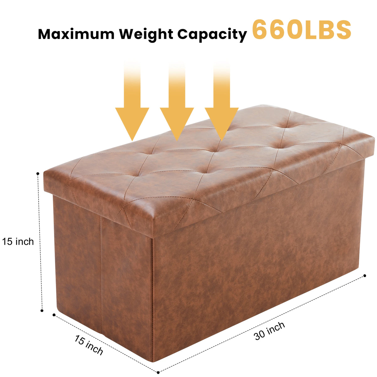 JHK Leather Storage Ottoman Bench With Folding Footrest