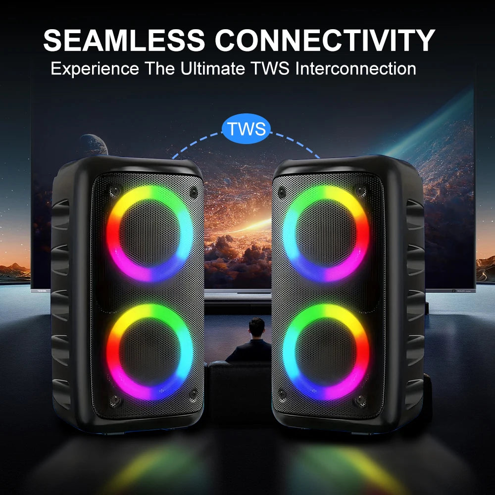 ZNLYRION Portable Bluetooth Karaoke Speaker With RGB Lighting TWS Stereo