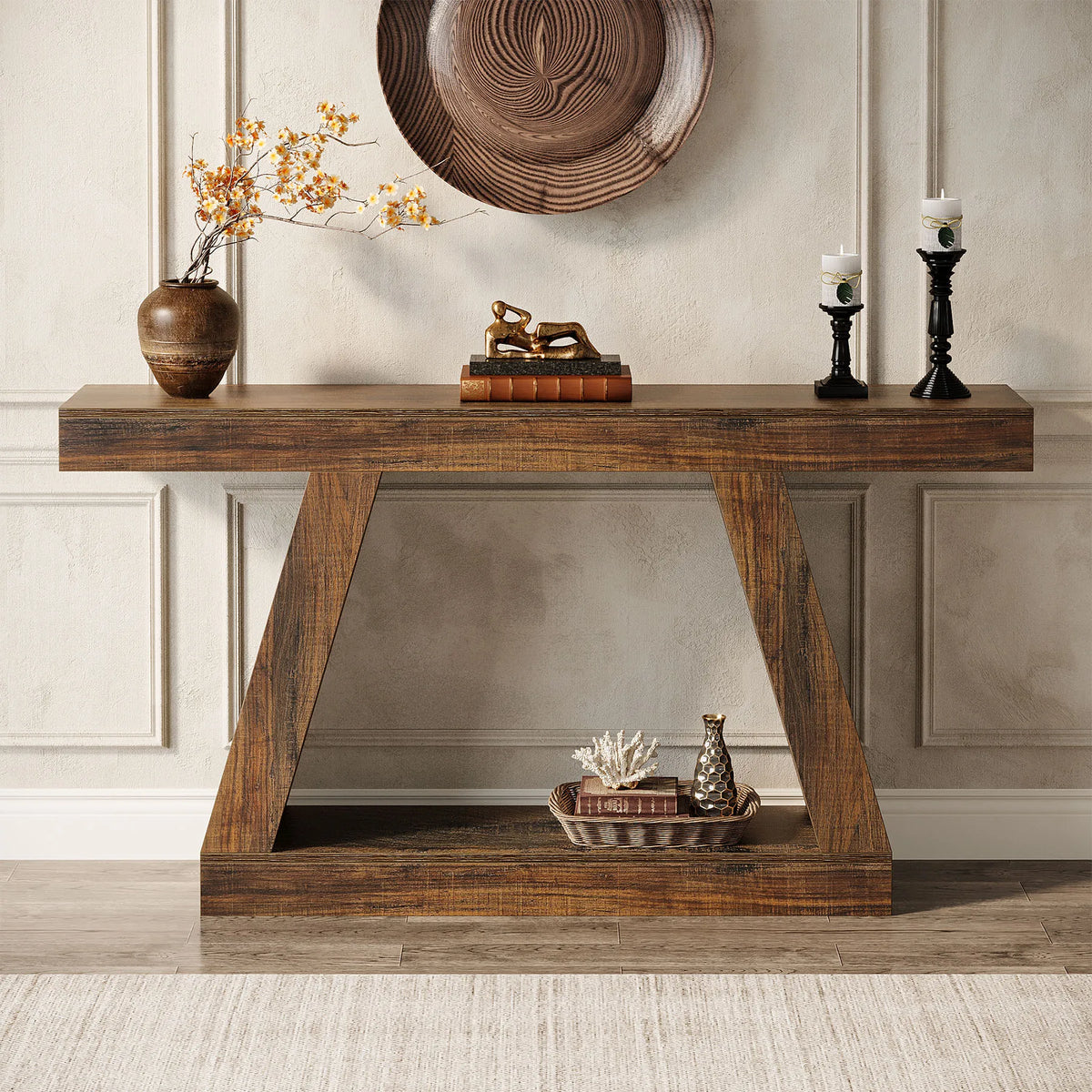 Tribesigns Rustic Industrial Console Table With Storage for Entryway and Living Room