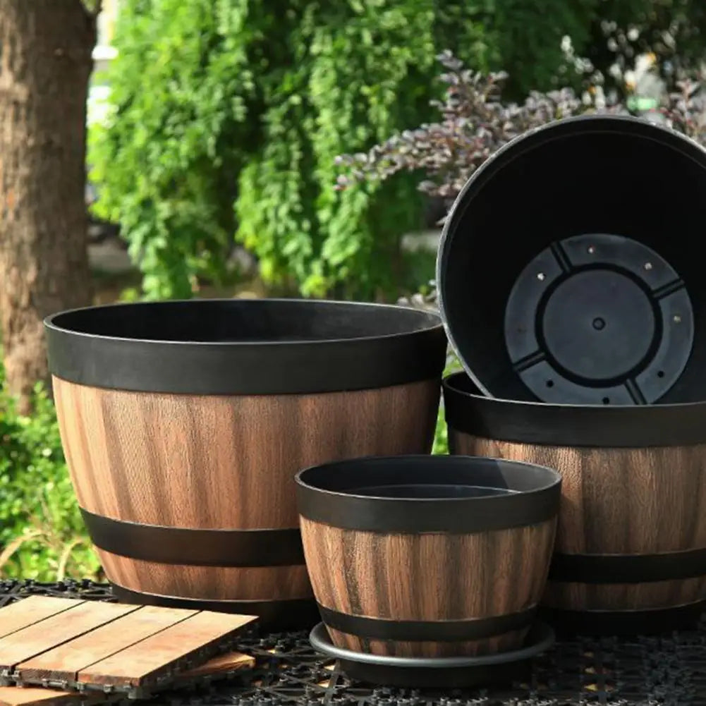 Rustic Farmhouse Whiskey Barrel Planter Pot With Drainage Holes